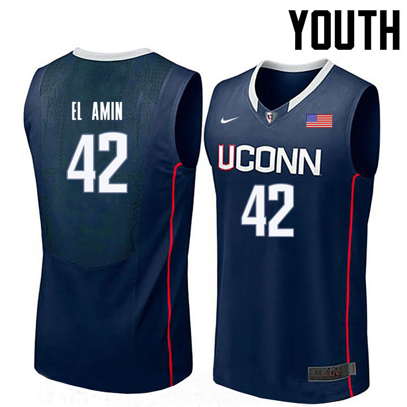 Youth Uconn Huskies #42 Khalid El-Amin College Basketball Jerseys-Navy